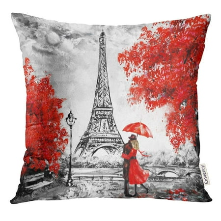 Oil Cloth Pillows USART Oil Painting Paris European City Landscape France Eiffel Tower Black White and Red Modern Couple Under Pillow Case 16x16 Inches Pillowcase ()