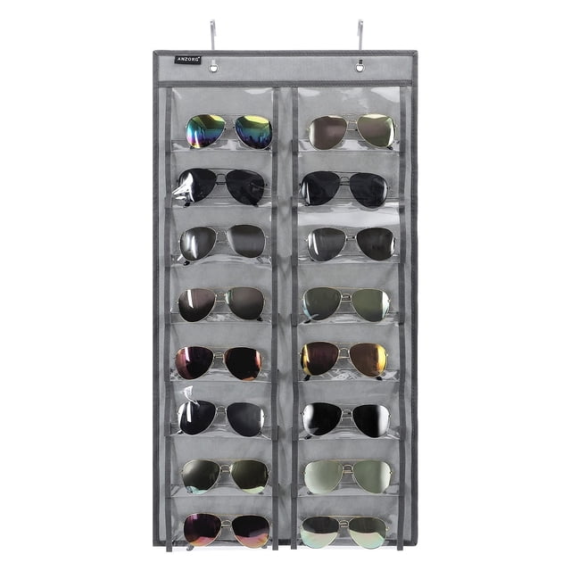 Organizador colgante para gafas de sol ANZORG de pared con 16 bolsillos, color gris