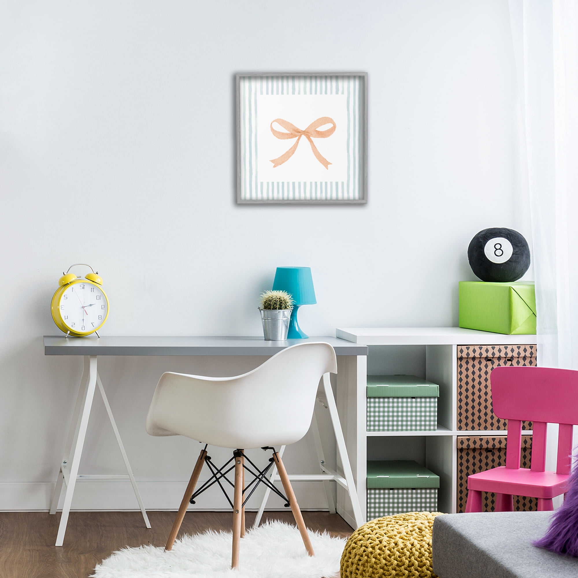 Stupell Industries Orange Bow with Stripe Border Gray Framed Giclee Art, design by Patricia Pinto