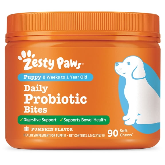 Zesty Paws Puppy Probiotic Bites Pumpkin Flavor Dog Supplement, 90 Count