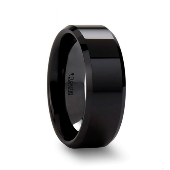 Citar Black Ceramic Wedding Band With Beveled Edges And Polished Finish