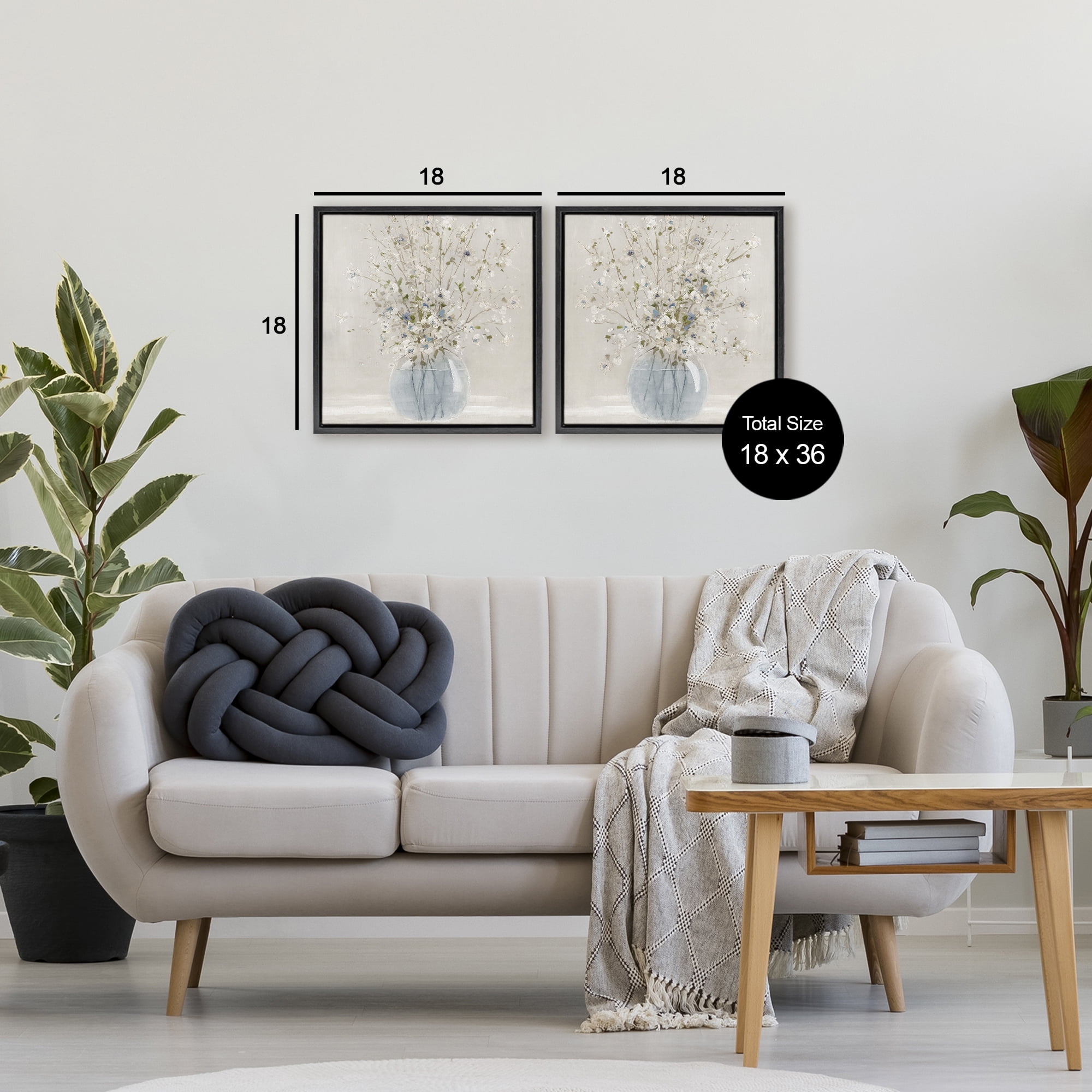 Stupell Industries Delicate Glass Vase Bouquet 2 Piece Black Framed Floater Canvas Set, design by Carol Robinson