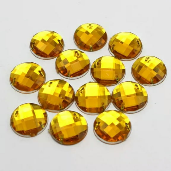 U8MO 100 Flatback Acrylic Faceted Round Sewing Rhinestone Gems 16mm Sew on beads-Gold
