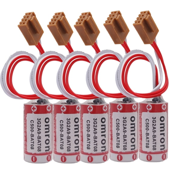 5 PCS ER17/33 PLC Batterywith Brown JAE2.5mm-4P Plug for 3G2A9-BAT08 C500-BAT08 PLC Battery (ER17/33 2/3A 3.6V 1600mAh)