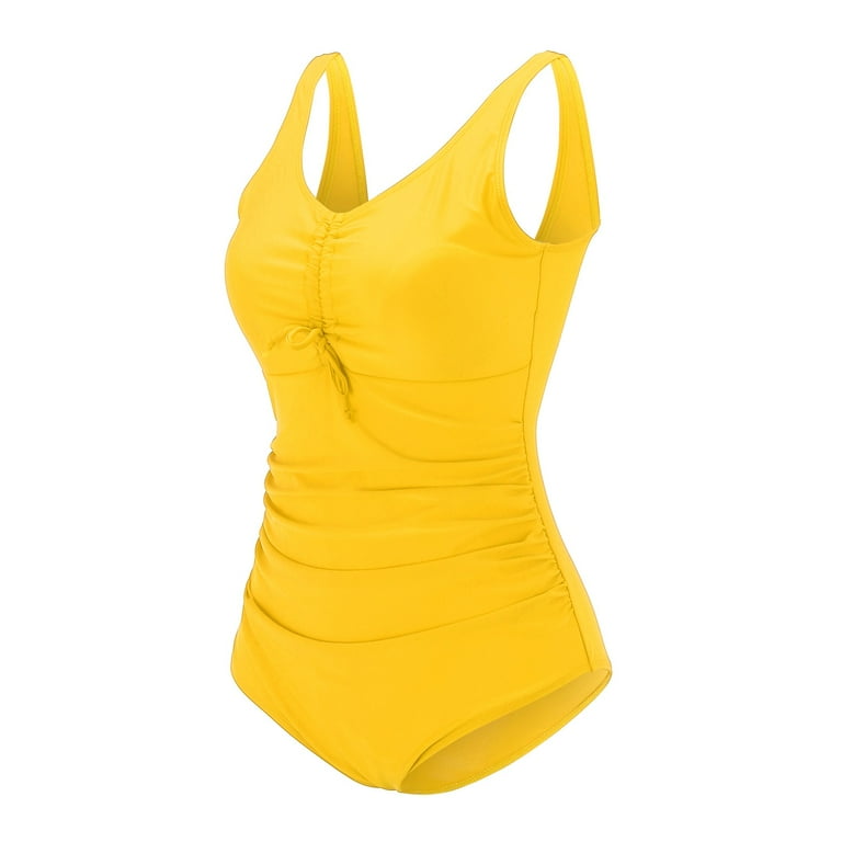 Sexy Dance Women Color Stitching Bikini Monokinis Swimsuit Oversized  One-piece Swimming Suit Plus Size Beachwear Bathing Suit Halter V Neck  Swimwear Yellow XXL 