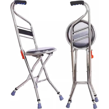 Heavy Duty Folding Cane with Seat for Seniors – 286 lbs Capacity Adjustable Walking Stick Chair – Lightweight Collapsible Cane with Seat for Elderly Travel – Portable Cane Stool