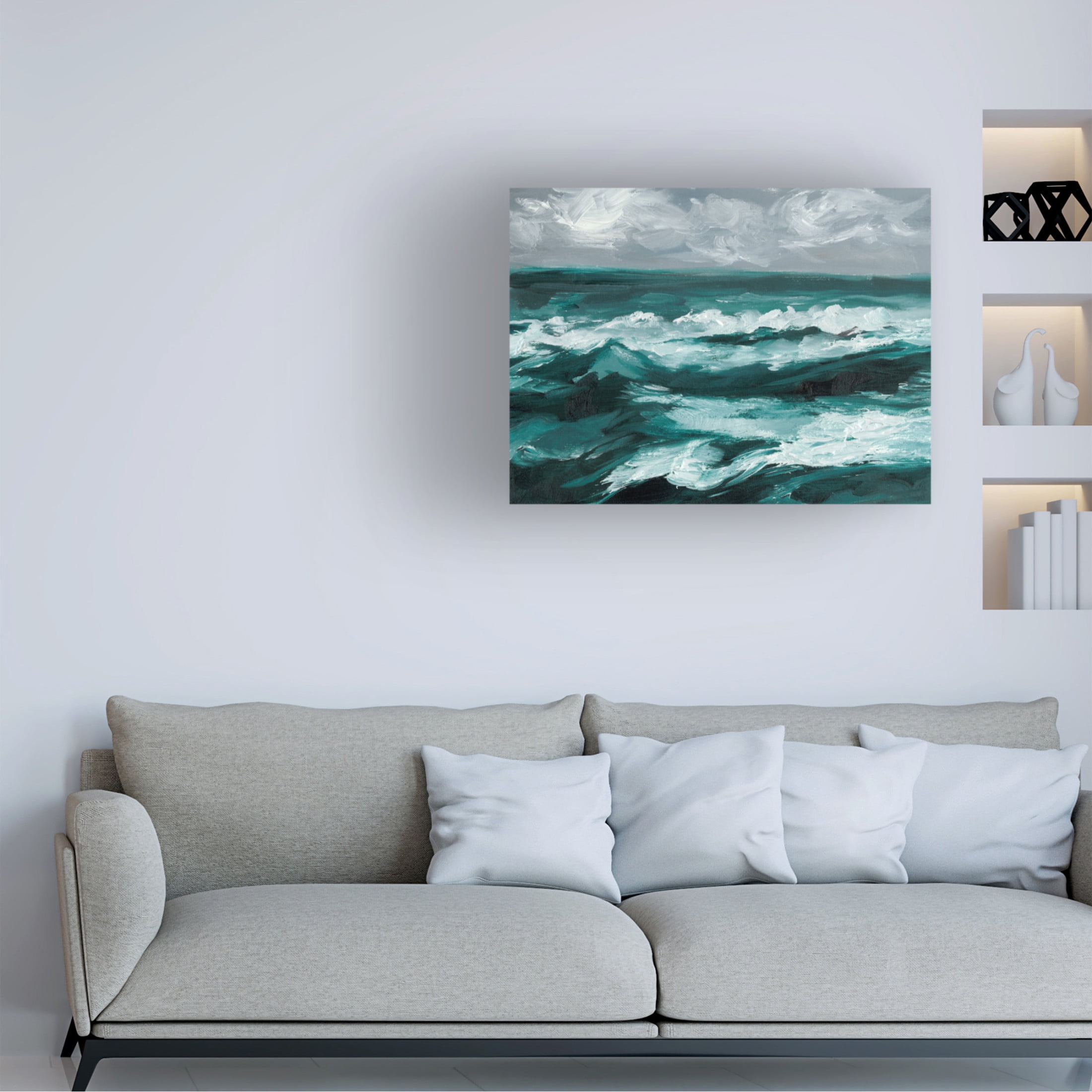 Canvas Wall Art - Ethan Harper 'Moonlit Waves I' Wall Art for Living Room, Bedroom, or Office Décor by Trademark Fine Art - 32 x 24 Inches