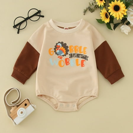 

Hunpta Infant Boys Girls Thanksgiving Day Long Sleeve Letter Cartoon Prints Pullover Romper Newborn Sweatshirt Bodysuits Clothes