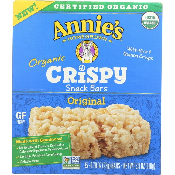 Annie,S Homegrown Organic Original Crispy Bars, Gelatin Free, 3.9 Ounces (Pack Of 8)
