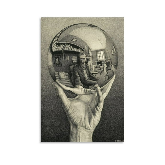 M.C. Escher Hand with Reflecting Sphere Wall Art Poster Posters Wall Art Painting Canvas Gift Living Room Prints Bedroom Decor Poster Artworks 12x18inch(30x45cm)