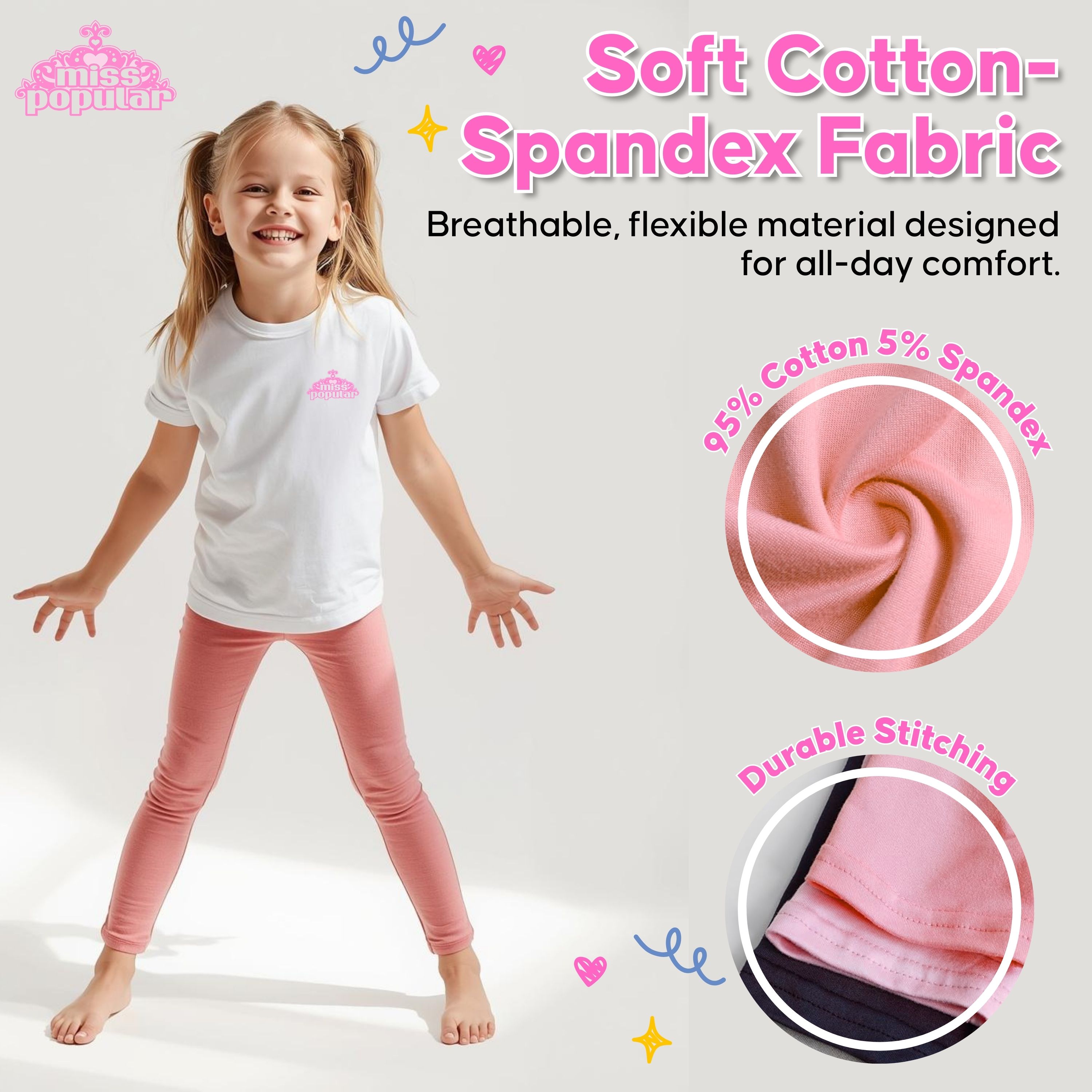 Miss Popular Girls 5-Pack Leggings Cotton Spandex Sizes 4-16 photo 7