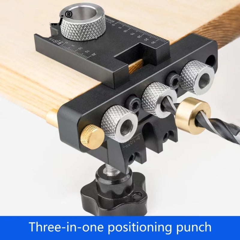 3 in 1 Drilling Locator Puncher Tool,Doweling Jig Drill Kits with 8/10/15mm Hole,Pocket Hole Jig Kits,3 Holes Joints Tool