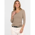 thumbnail image 5 of ANRABESS V Neck Shirts for Women 3/4 Sleeve Ribbed Knit Fitted Tee, Soft Stretch Basic Casual Work Top Small, 5 of 9