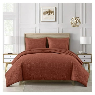 Liam Terracotta King Size Bed in a Bag Comforter Set - 7 Pieces Coin Pattern Lightweight Comforter with Bed Sheets, Pillowcases & Shams Bedding Set for All Seasons