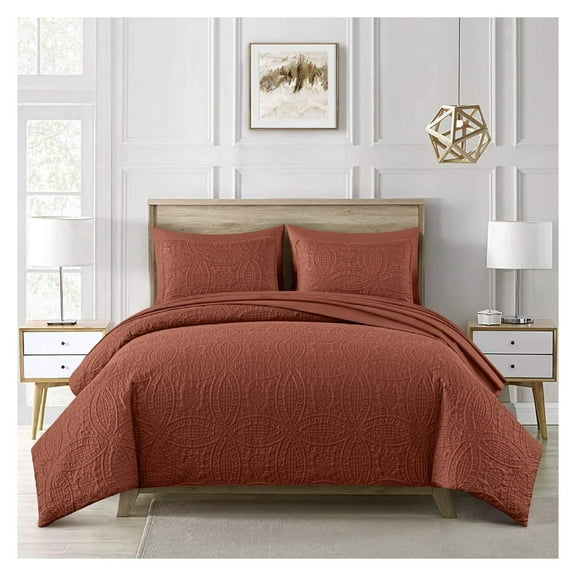 Liam Terracotta King Size Bed in a Bag Comforter Set - 7 Pieces Coin Pattern Lightweight Comforter with Bed Sheets, Pillowcases & Shams Bedding Set for All Seasons