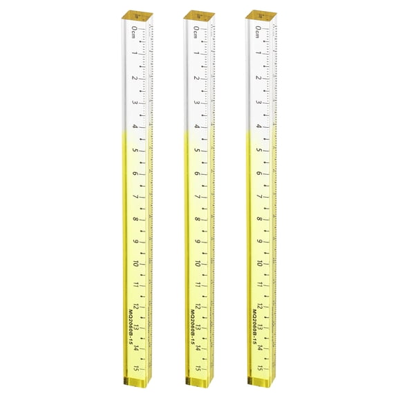 Uxcell 3pcs Acrylic Clear Straight Rulers 15cm Metric Transparent Gradient Three-Dimensional Plastic Ruler Square Cube Measuring Tool for Classroom Office, Yellow