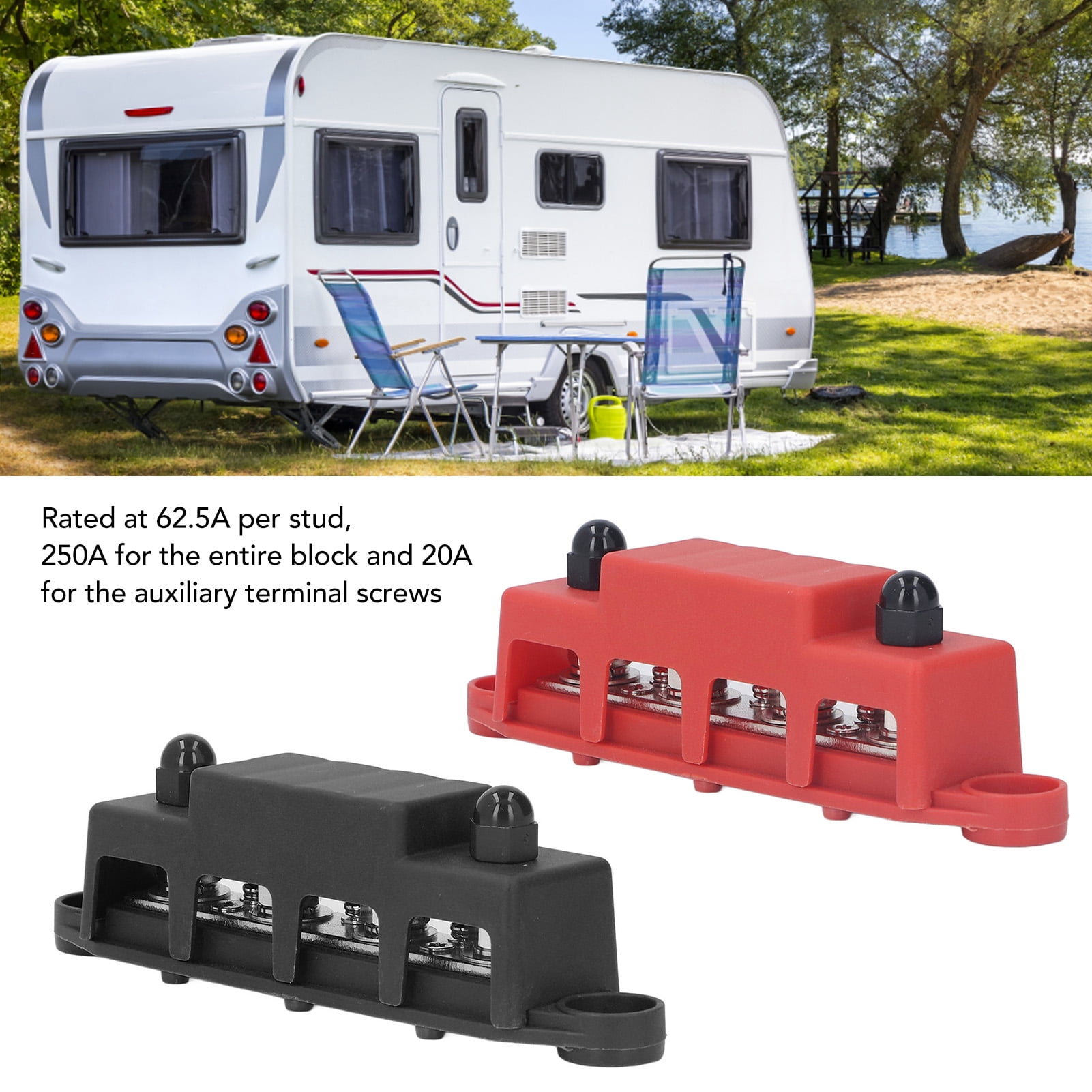 48V 250A Power Distribution Block, M8 Terminals for Car, RV, Boat Wiring, Durable ABS  Brass