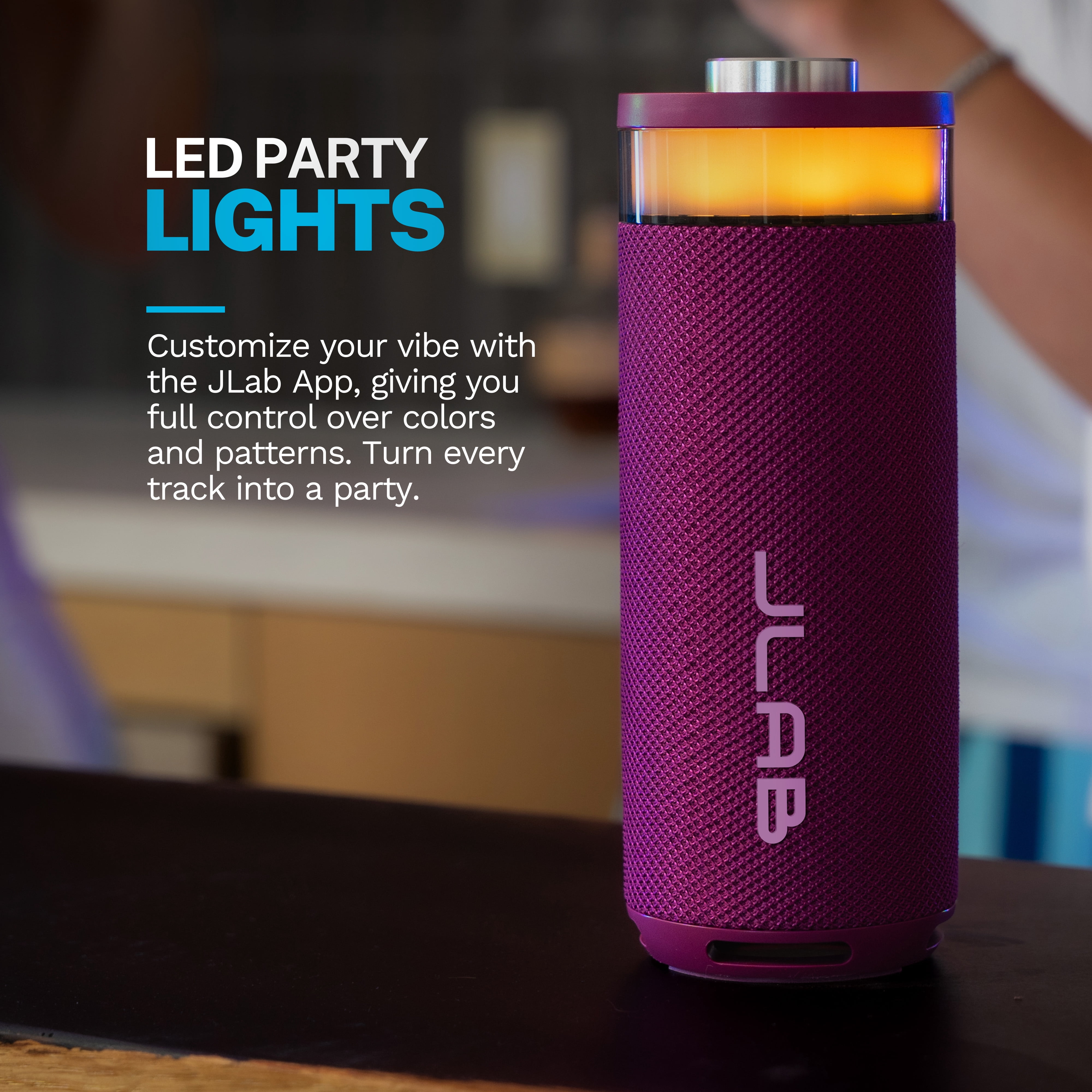 JLab GO Party Speaker - Mulberry; Bluetooth Portable Speaker with RGB Lighting, 10W