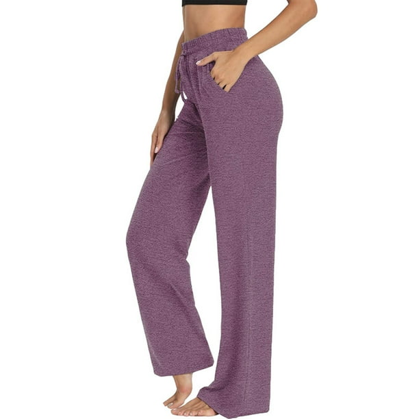 Colisha Womens Pajama Pants Comfy Solid Color Wide Leg Palazzo Lounge ...