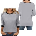 thumbnail image 2 of fatyb 3/4 Sleeve Tops for Women Crew Neck Color Block T Shirts Comfort Blouses Summer Casual Loose Tee, 2 of 7