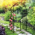 thumbnail image 2 of ACE-GARDEN, 1-YEAR-WARRANTY, 79.5"(W)*86.6"(H), Metal Garden Arch with Gate, Climbing Plants Support Rose Arch Outdoor(Black), 2 of 6