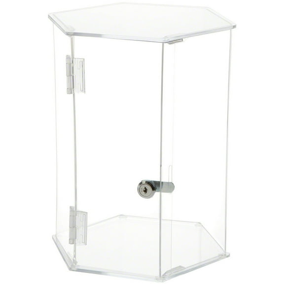 Plymor Clear Acrylic Hexagonal Locking Display Case, No Shelves, 12.5" H x 9.5" W x 8.25" D