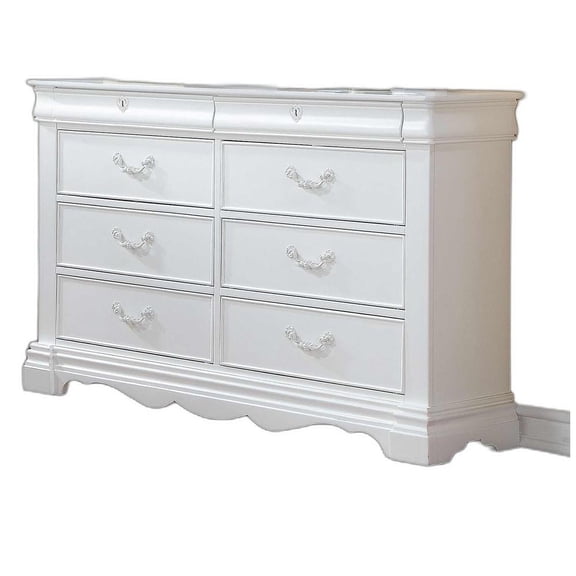 HomeRoots 486517 56 in. Solid Wood Vintage Style Eight Drawer Double Dresser, White