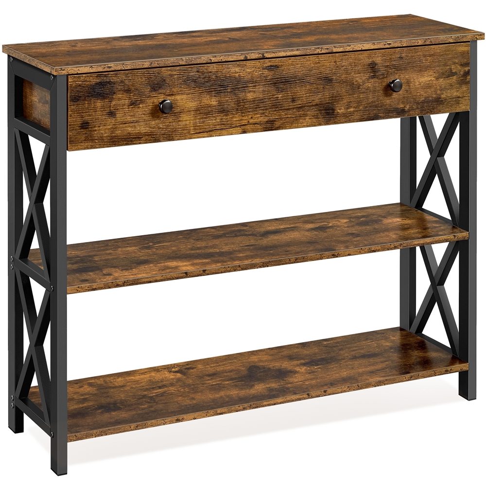 Yaheetech 2-Tier X-Design Wooden Console Table, Rustic Brown photo 7