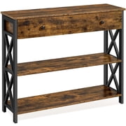 Yaheetech 2-Tier X-Design Wooden Console Table for Entryway, Rustic Brown