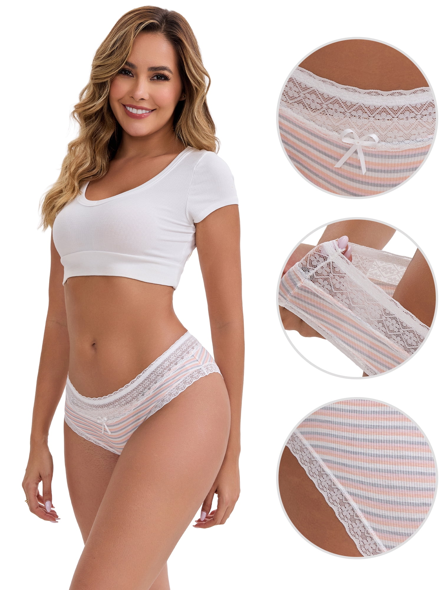 DARING DIVA Women's Mid-Rise Lace Briefs Set of 5 XL Pink
