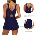 thumbnail image 4 of Zando Tummy Control One Piece Swimsuit Women Retro One Piece Bathing Suit for Women Modest Mesh Neck Swimwear Dress Navy Blue Prime L, 4 of 7