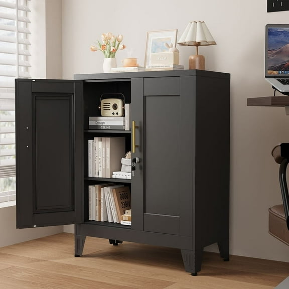 Erosoei Small Metal White Office Storage Cabinet with Shelves and Lock,Steel File Cabinet