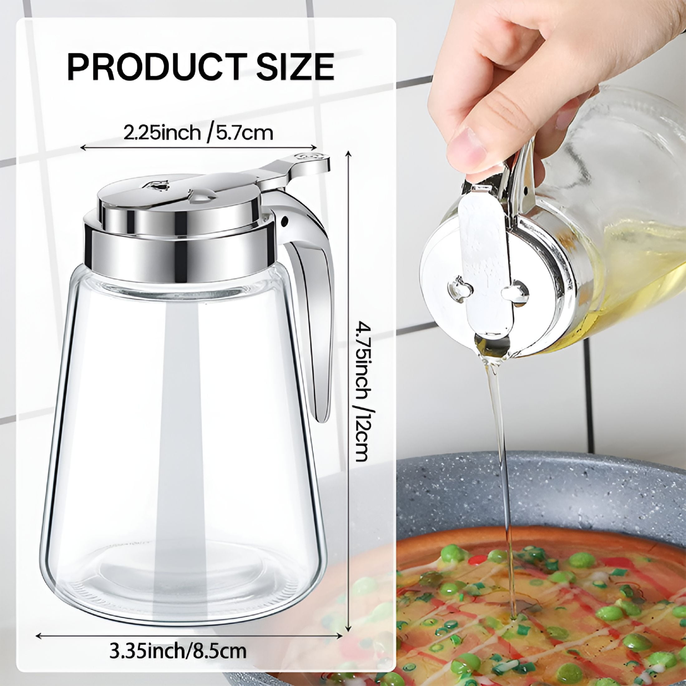 ACDANC 2 Pcs Coffee Creamer Honey Fashion Design Syrup Jars Glass Syrup Bottle Clear Sugar Dispenser Castor Stainless Steel