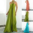 thumbnail image 6 of Womens Sleeveless Halterneck Dress Satin Maxi Dresses Holiday Evening Party Gown, 6 of 10