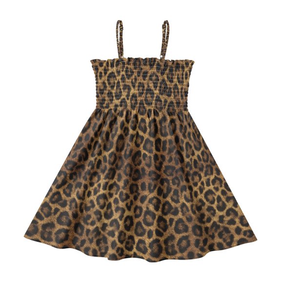 Summer Spaghetti Strap Beautiful Leopard Print A Line Dress Casual Sleeveless Cami Sundress for Size 2-8 Years