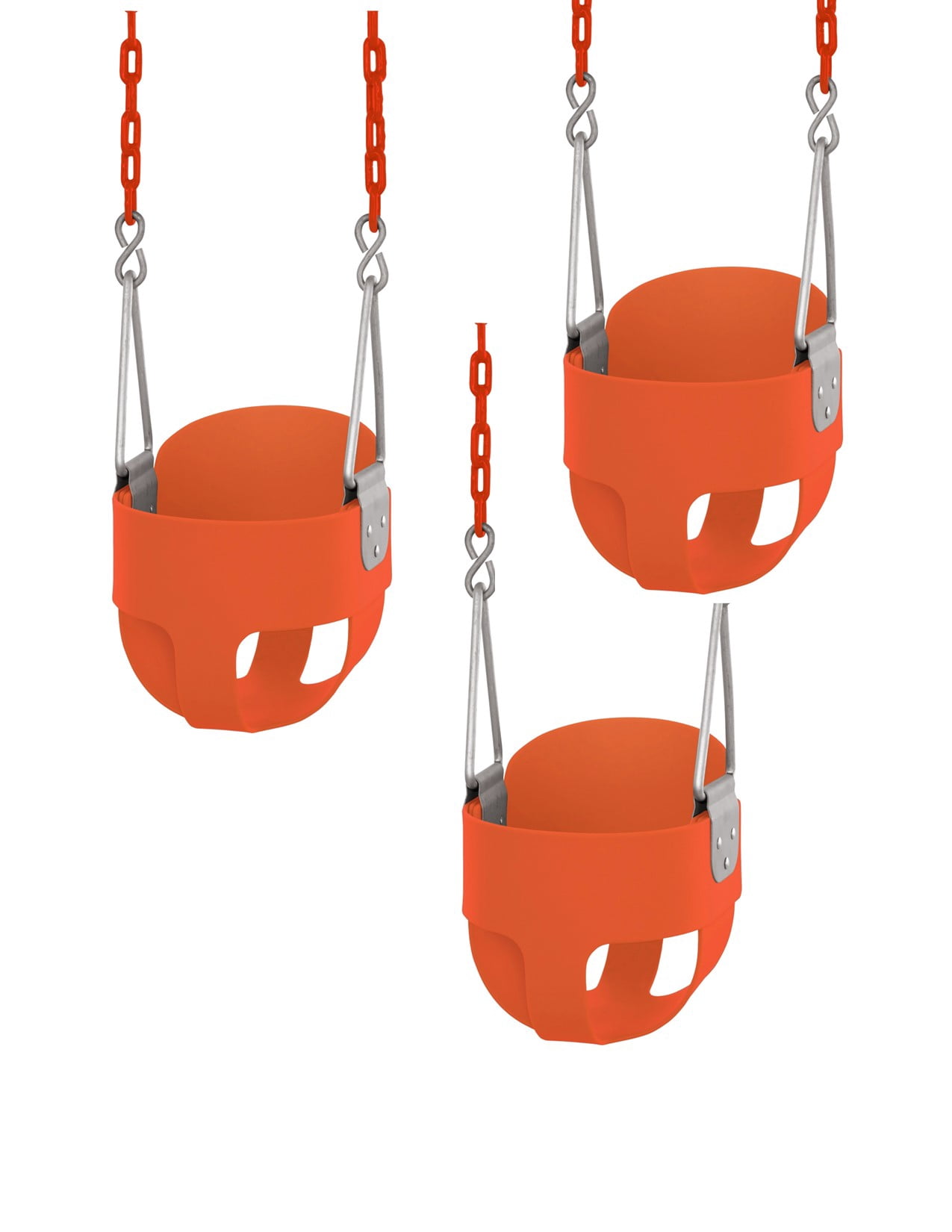Outdoor Heights High Back Full Bucket Toddler & Baby Swing Set for Backyard Swing with Vinyl Coated Chain (3, Orange)
