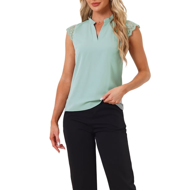 INSPIRAR CHIC Blusa Básica Sin Mangas de V Cuello para Mujeres Talla L Verde Guisante