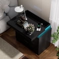 thumbnail image 4 of 30.5''H Nightstand with Charging Station and LED Lights, Modern End Side Table Bedside Table with Sliding Top and 3 Drawers, Black, 4 of 9