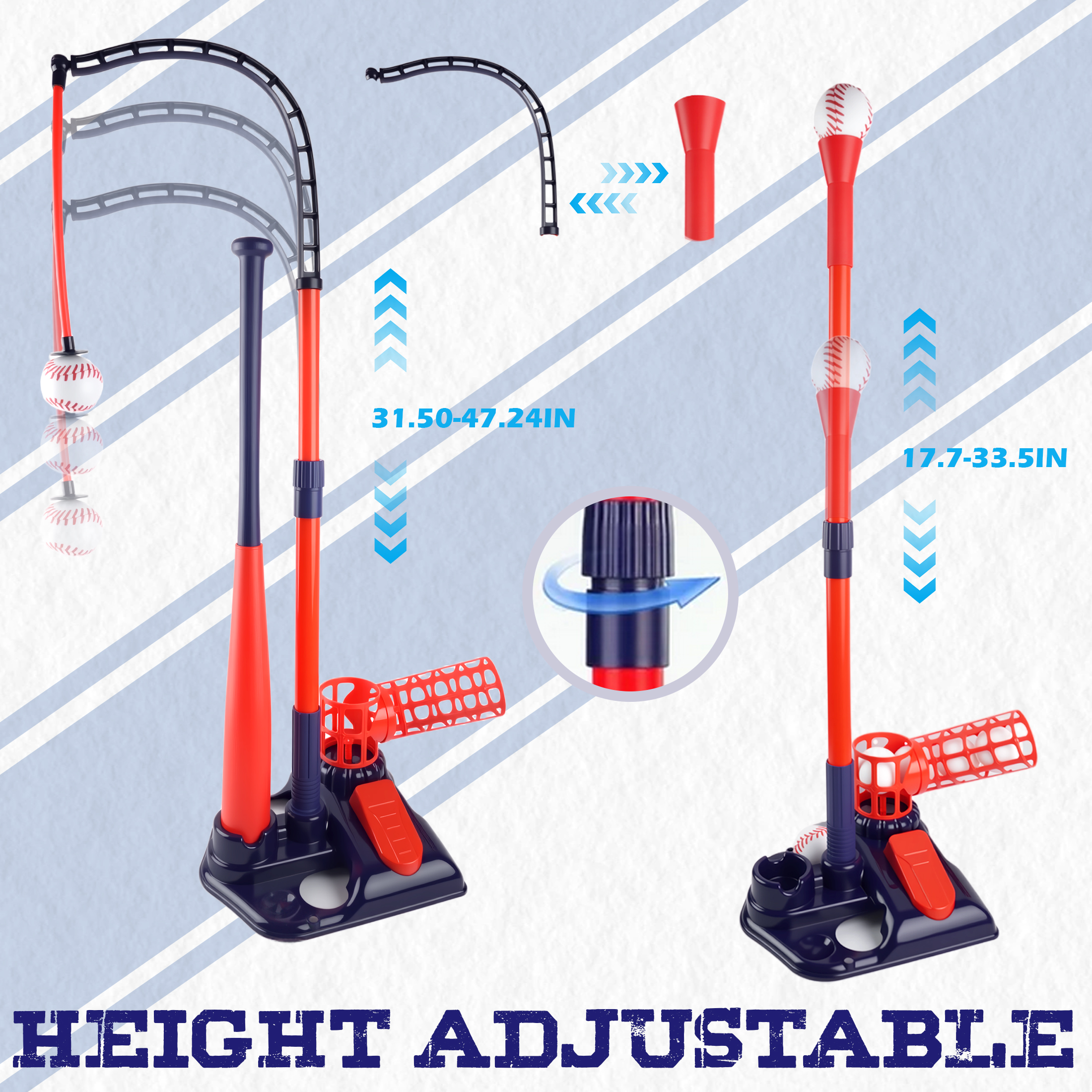 YCFUN T Ball Set for Kids, 3-in-1 Outdoor T Ball Toy with Adjustable Height Stand, Baseball Sport Toys for Kids Boys Girls 3-8 Years