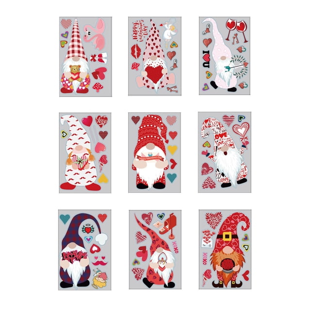 RKSTN Wall Sticker A Set Of Valentine's Day Sticker Gnome Dwarf Glass Window Sticker household supplies