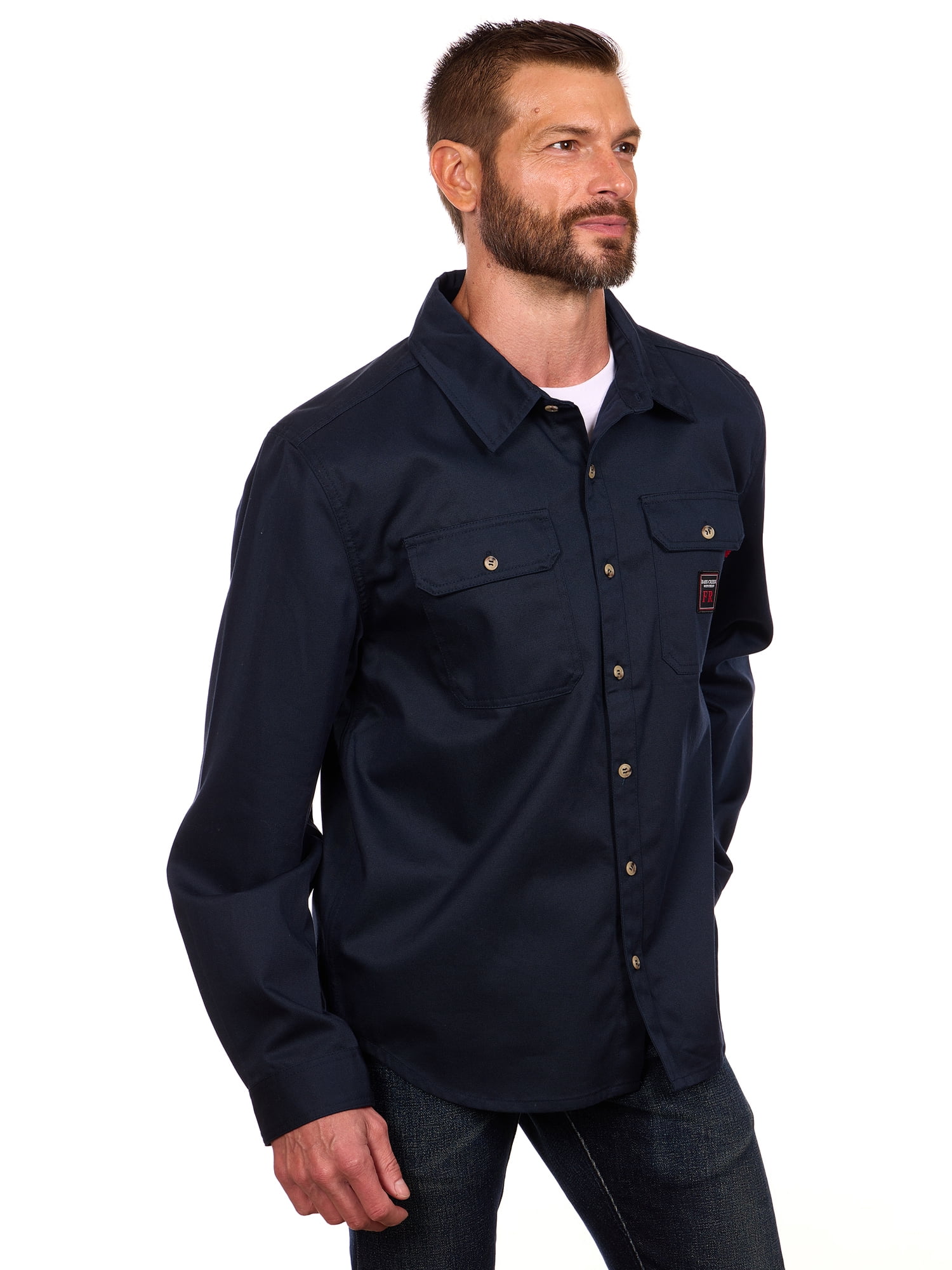 Bass Creek Outfitters Men's Flame Resistant Long Sleeve Twill Work Shirt, Sizes M-2XL