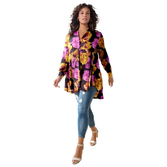 Roaman's Women's Plus Size Hand Crinkled Fit And Flare Tunic