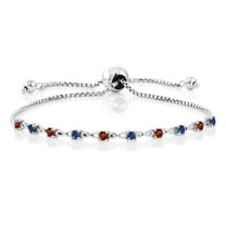 Gem Stone King 0.60 Ct Round Red Garnet Blue Created Sapphire 925 Sterling Silver Bracelet for Women