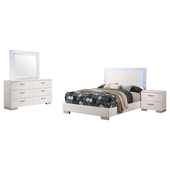 Pemberly Row 4-Piece Faux Leather Full Size Bedroom Set in Glossy White