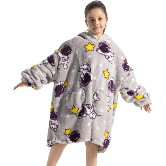 Wehilion 6-12YR Oversized Sweatshirt Hooded Blanket Sherpa Hoodie for Girls Boy Wearable Blanket Hoodie for Kids