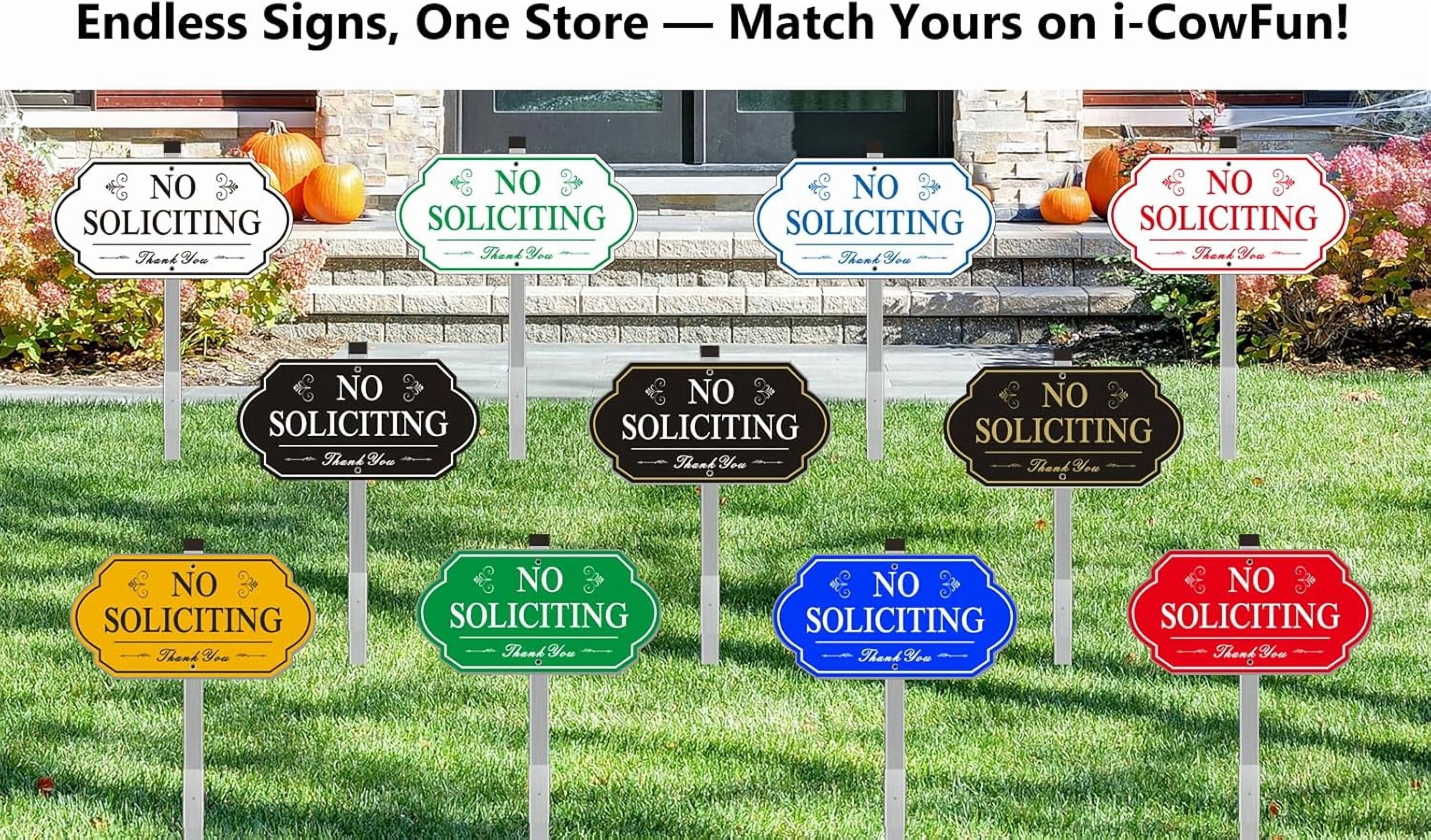 Heavy Duty No Soliciting Sign for House - All Metal Construction No Soliciting Yard Sign - 14" x 7" - Aluminum - with 28" Long Stake