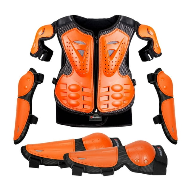 DYNWAVECA Kids Motorcycle Guard Suit Chest Spine Back Protector Dirt Bike Gear Riding Protection Set for Skateboard Riding Cycling Orange