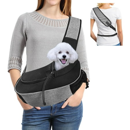 Gloppie Dog Carrier for Travel Pet Sling Carrier Hand Free Puppy Carrier Breathable Cat Dog Carrying Bag Below 10 lbs Grey M C43