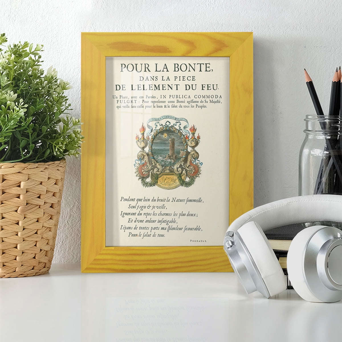 Printed Embellished Bookplate VIII - Framed Print w/glass - Sunflower Yellow