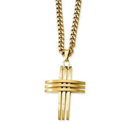 Stainless Steel 24in Gold IP-plated Cross Pendant Necklace